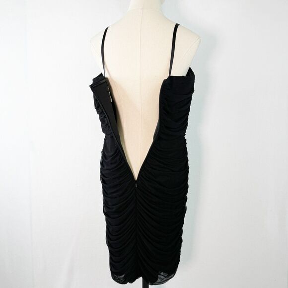 Tadashi Shoji | Black Ruched Bodycon Dress Mini Straps | Sz L - Picture 8 of 13